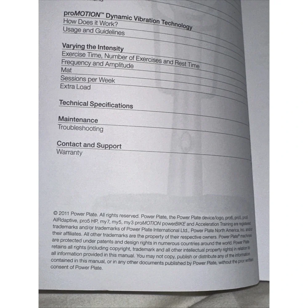 Power Plate My7 Model Exercise Machine Instructions For use Manual Only My 7‎